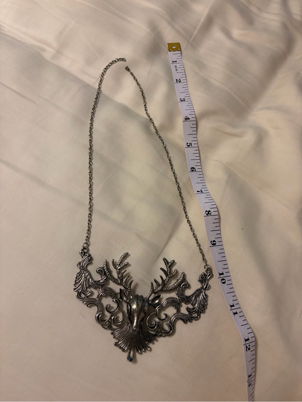 Antique Silver-Tone Stag Statement Necklace MISSING CLASP - repair or craft use